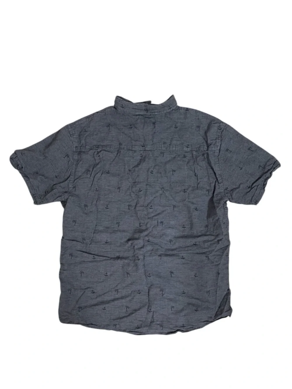 Hang Ten Short Sleeve Button Shirt Gray Palm Print Size L Casual